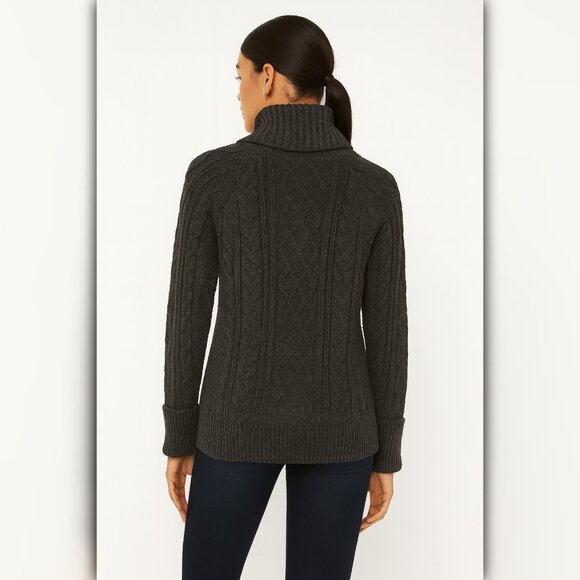 A399 ☼ Charcoal Cable Knit High-Low Sweater – Chunky Turtleneck Pullover - Picture 2 of 4